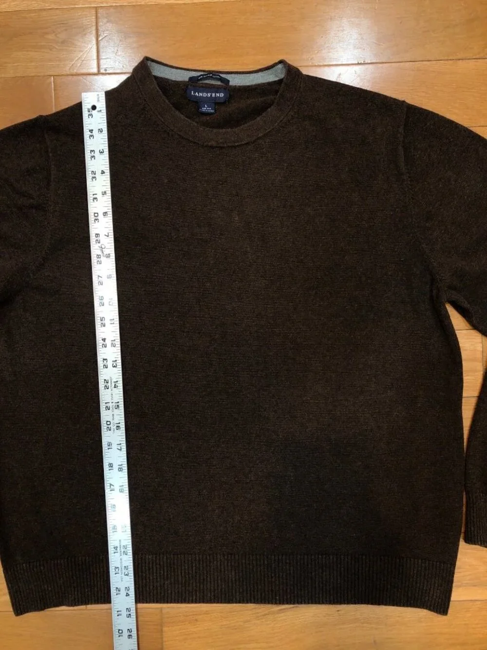 Lands End 100% Supima Cotton Dark Brown Crew Neck Knit Sweater Size L